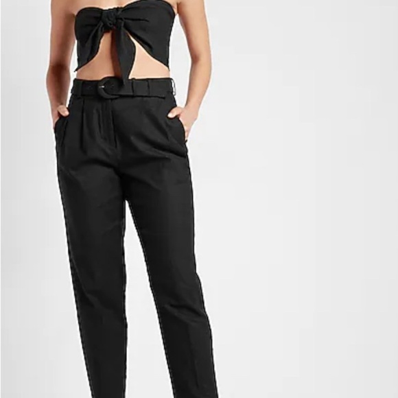 Express  women L Linen-Blend Tie Front Bandeau Top. - Picture 3 of 3